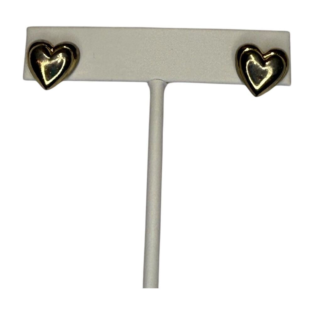Vintage Gold-Tone Metal Love Puffy Heart Stud Earrings Women's Fashion Jewelry - Picture 1 of 6